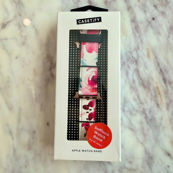 🌹 CASETIFY Watercolor Roses Saffiano Leather Apple Watch Band 38mm 40mm - Picture 1 of 8